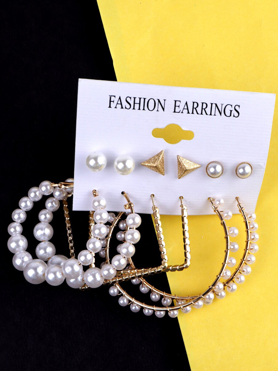 

VAGHBHATT Set Of 6 Beaded Classic Hoop Earrings, Gold