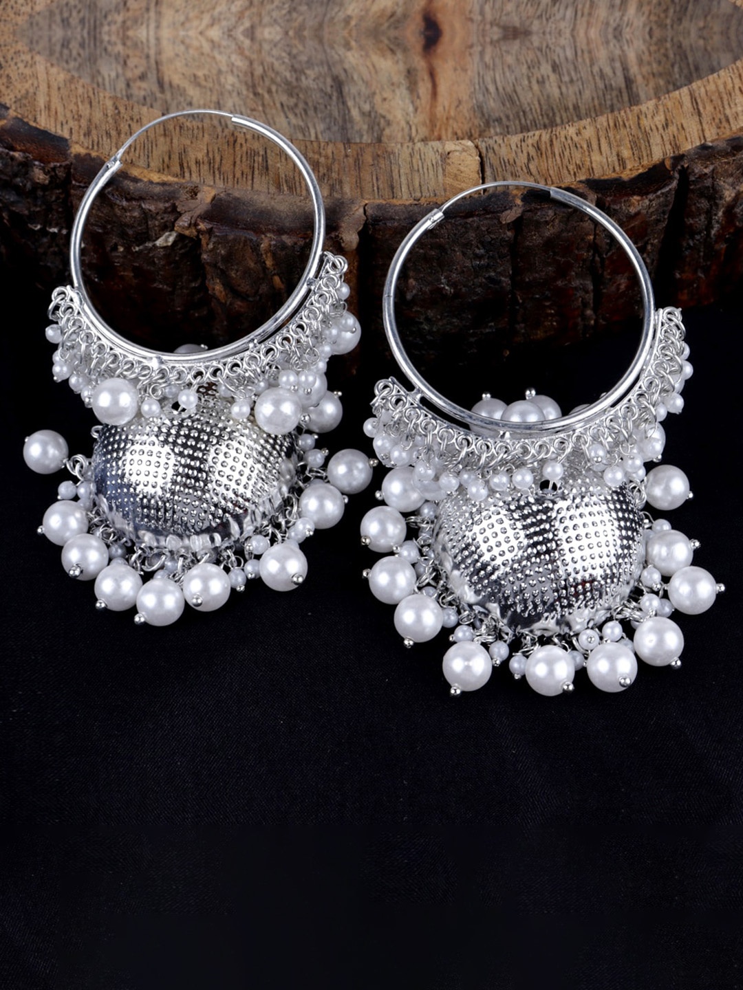 

VAGHBHATT Silver-Plated Dome Shaped Jhumkas Earrings
