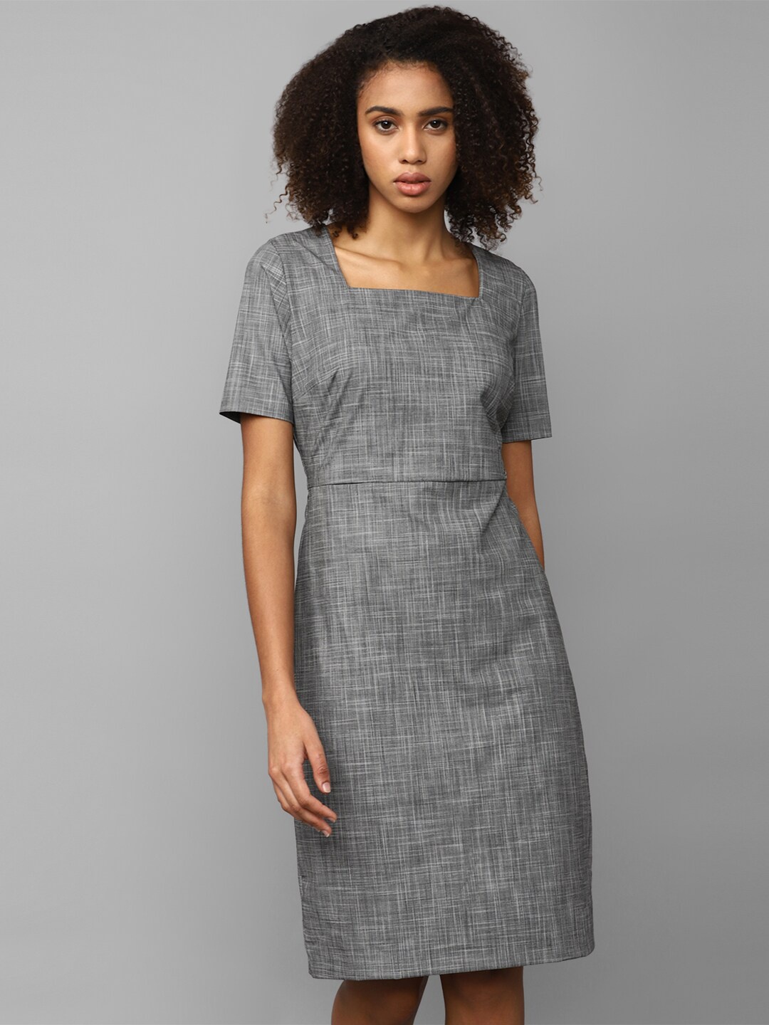 

Allen Solly Woman Checked Square Neck Sheath Dress, Grey