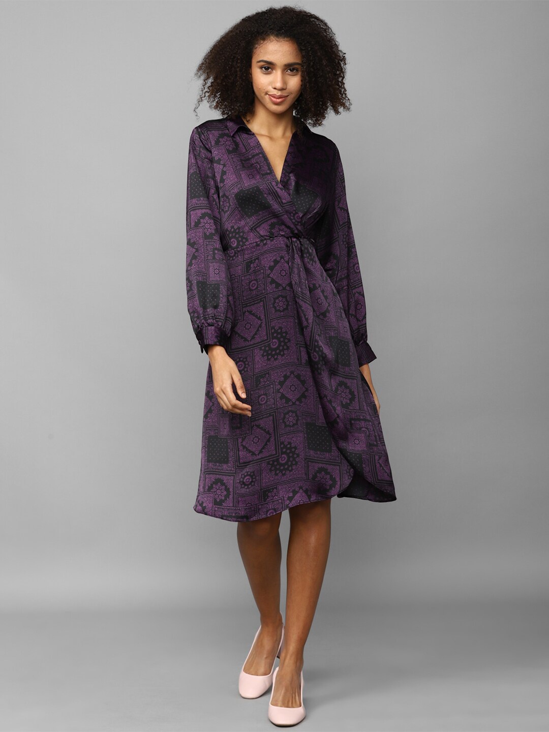 

Allen Solly Woman Printed Long Sleeves Wrap Dress, Purple