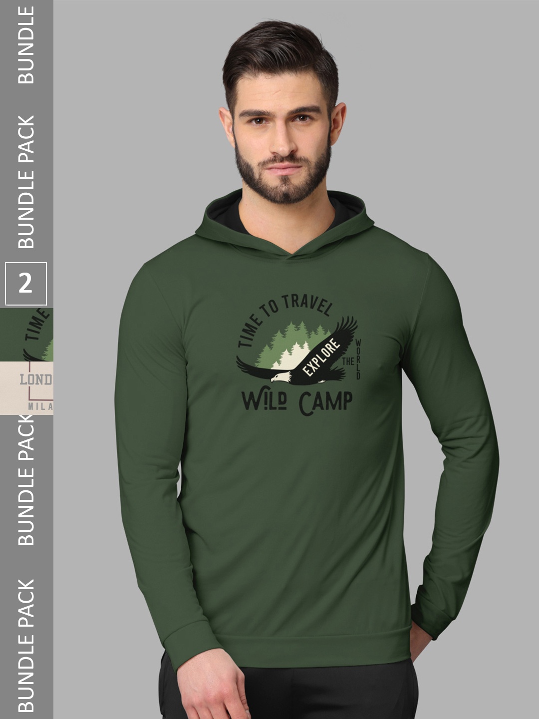 

BULLMER Pack Of 2 Typography Printed Cotton T-Shirts, Green