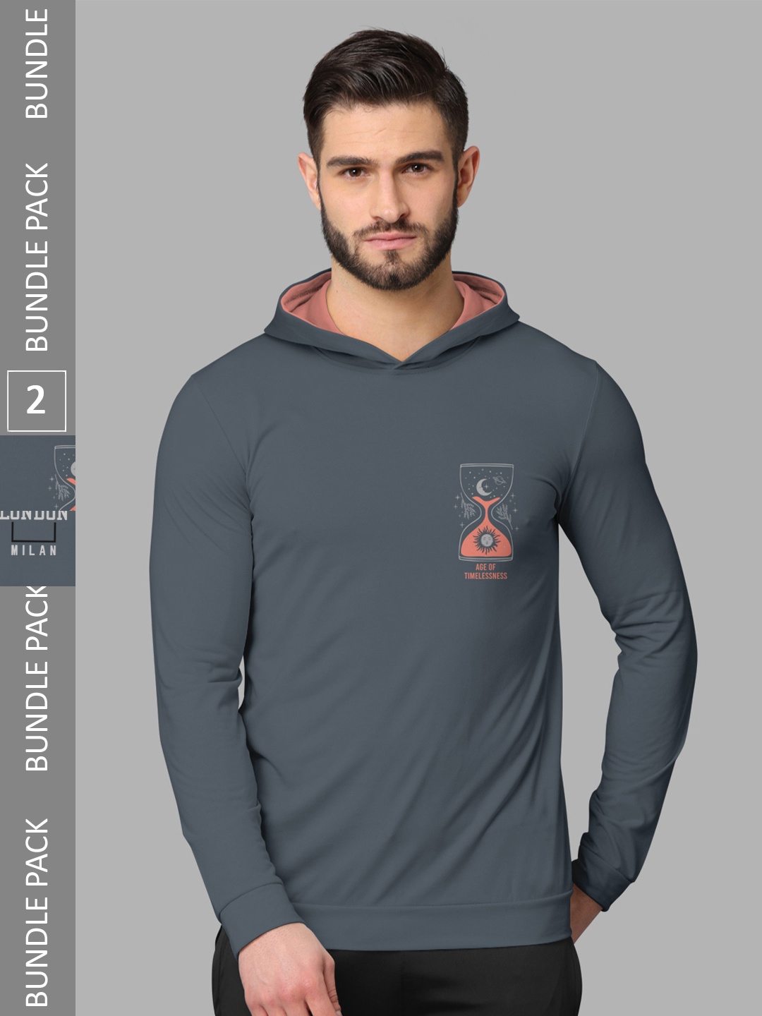 

BULLMER Pack Of 2 Printed Long Sleeves Cotton T-shirts, Grey