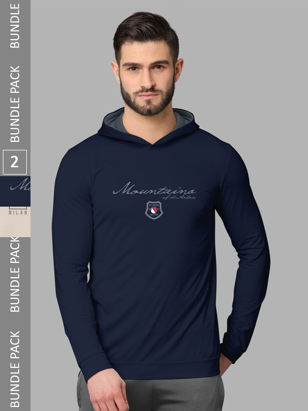 

BULLMER Pack Of 2 Printed Long Sleeves Cotton T-shirts, Navy blue