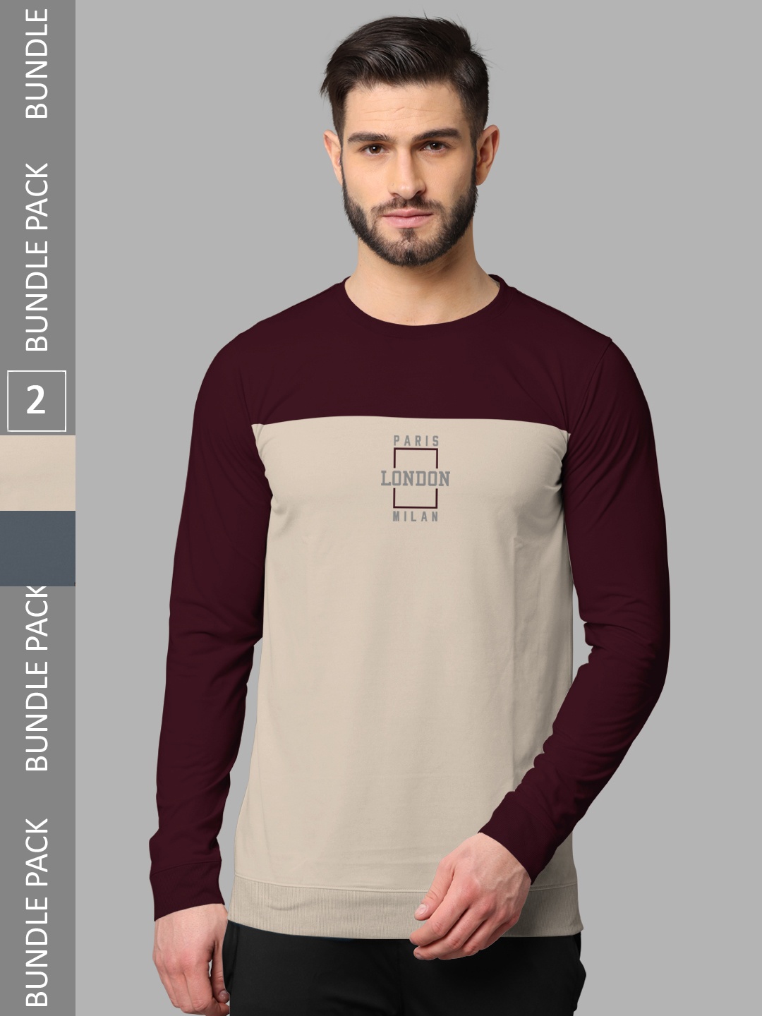 

BULLMER Pack Of 2 Printed Long Sleeves T-shirt, Maroon