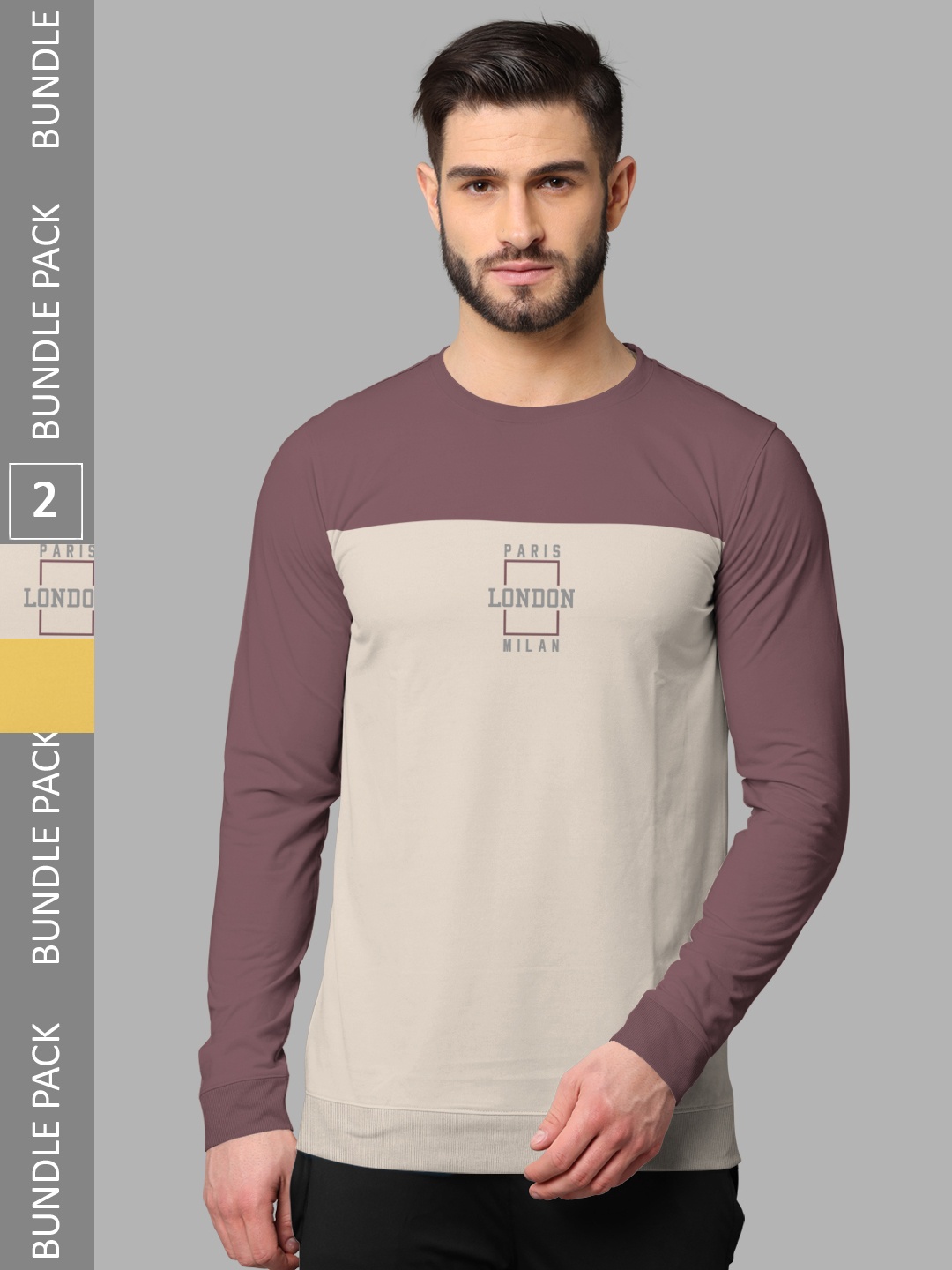 

BULLMER Pack Of 2 Printed Hood Long Sleeves Round Neck T-shirt, Cream