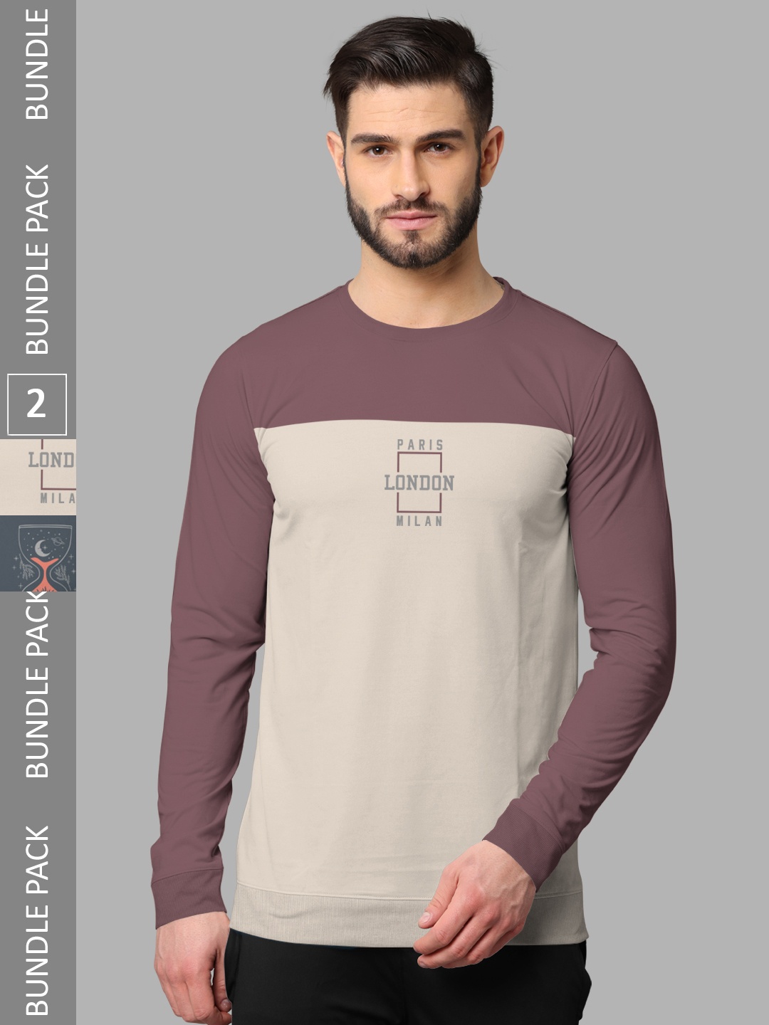 

BULLMER Pack Of 2 Colourblocked Cotton T-shirt, Brown