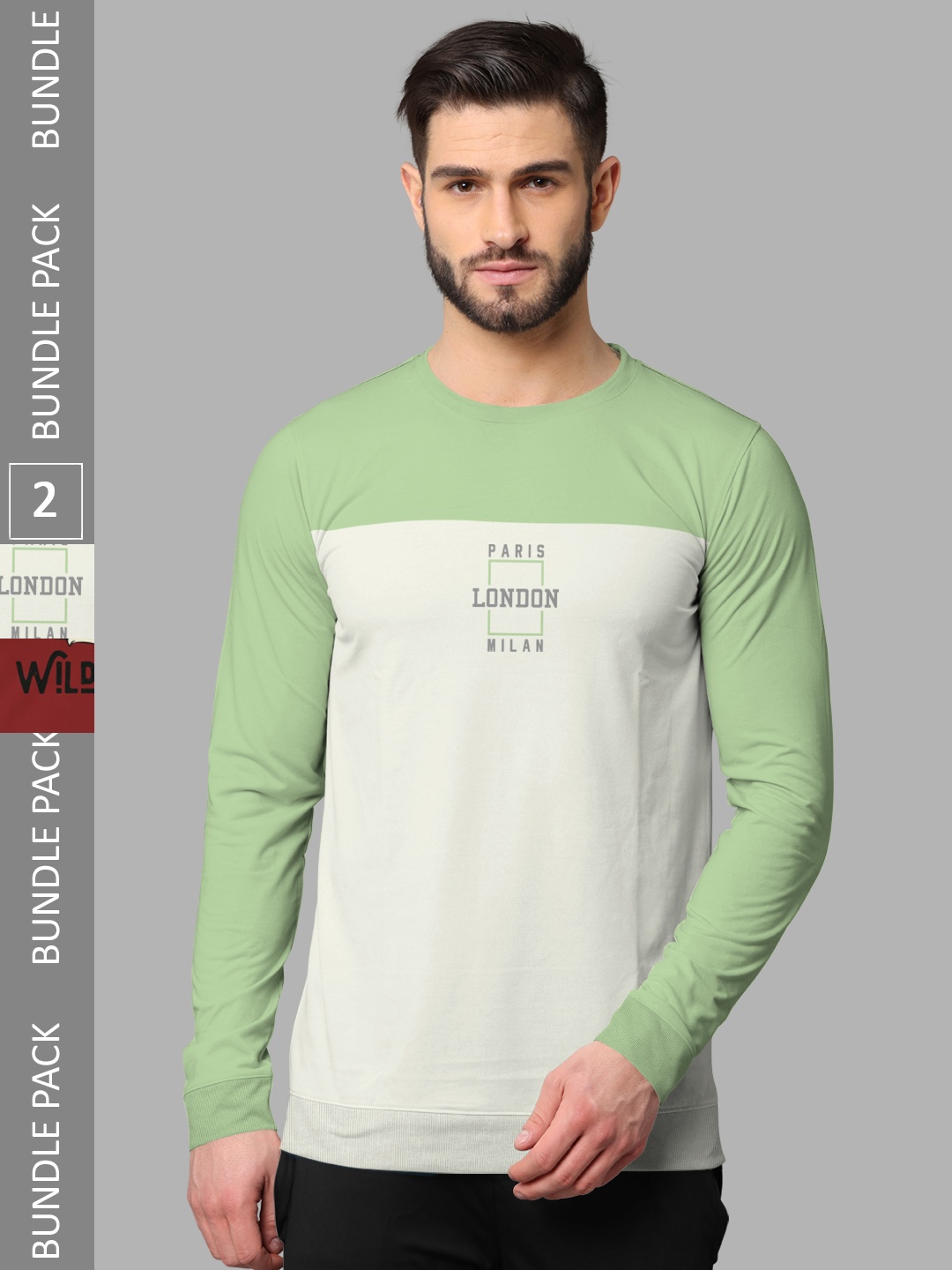 BULLMER Pack Of 2 Printed Cotton T-shirt, Green