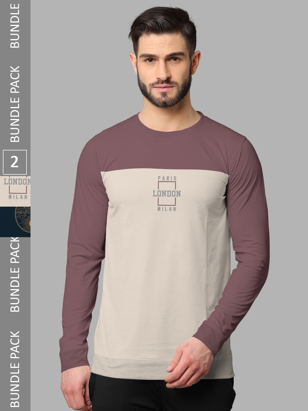 

BULLMER Pack Of 2 Colourblocked Hooded Neck Cotton T-Shirts, Taupe