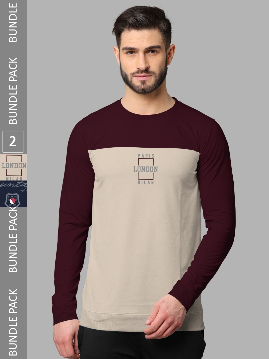 

BULLMER Pack Of 2 Colourblocked Cotton T-shirt, Maroon