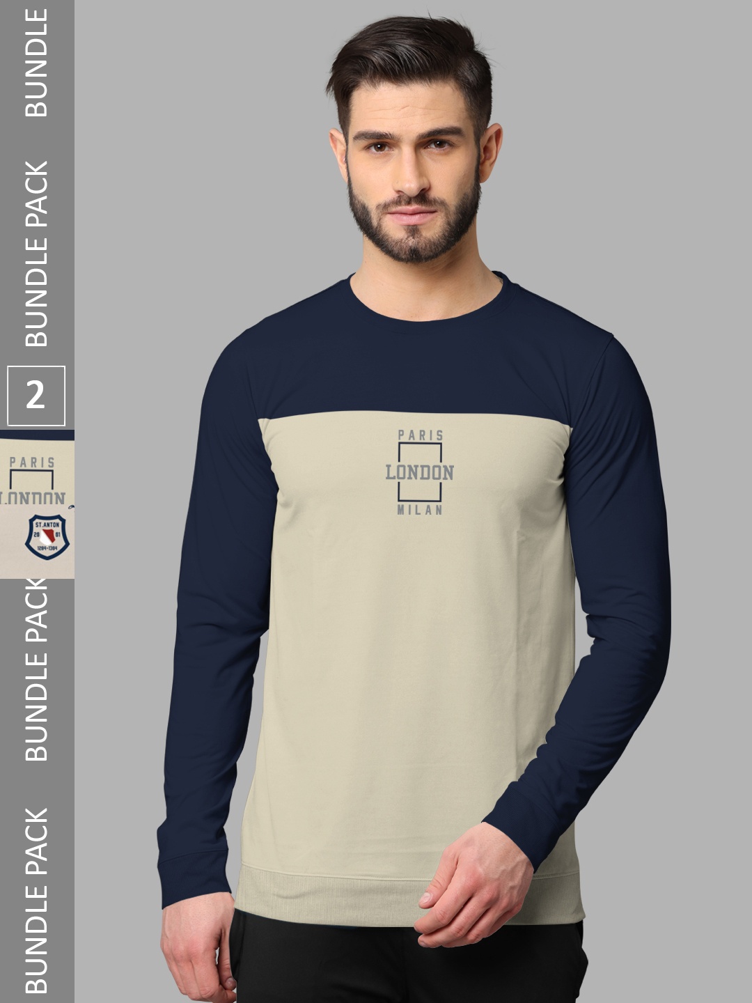 

BULLMER Pack Of 2 Printed Cotton T-shirt, Navy blue
