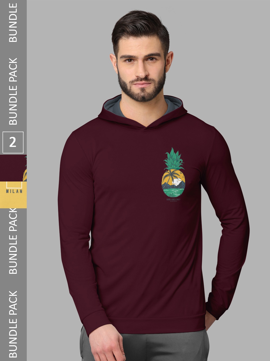 

BULLMER Pack Of 2 Printed Long Sleeves Round Neck T-shirt, Maroon