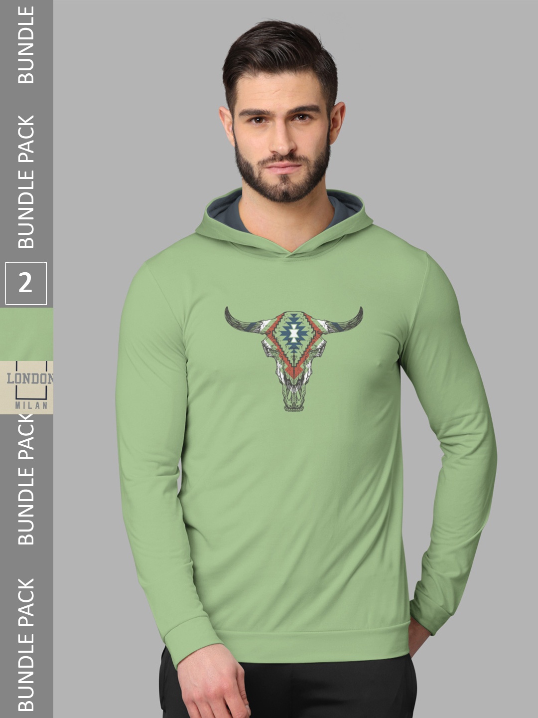 

BULLMER Pack Of 2 Printed Long Sleeves Round Neck T-shirt, Green