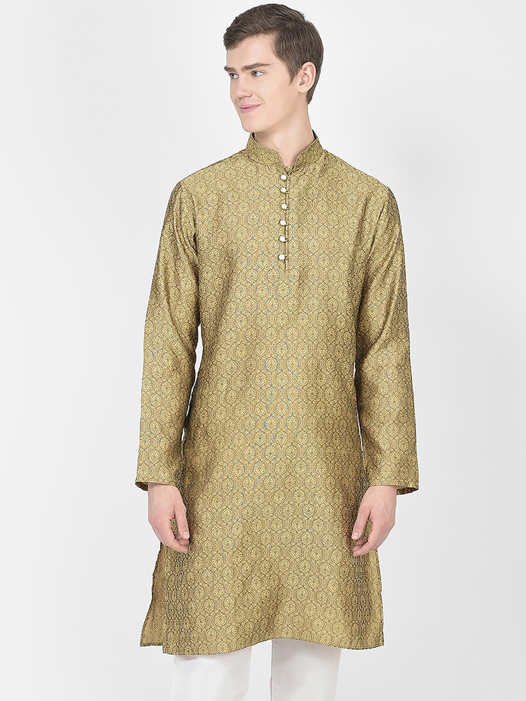 

SG LEMAN Ethnic Motif Woven Design Mandarin Collar Kurta, Gold