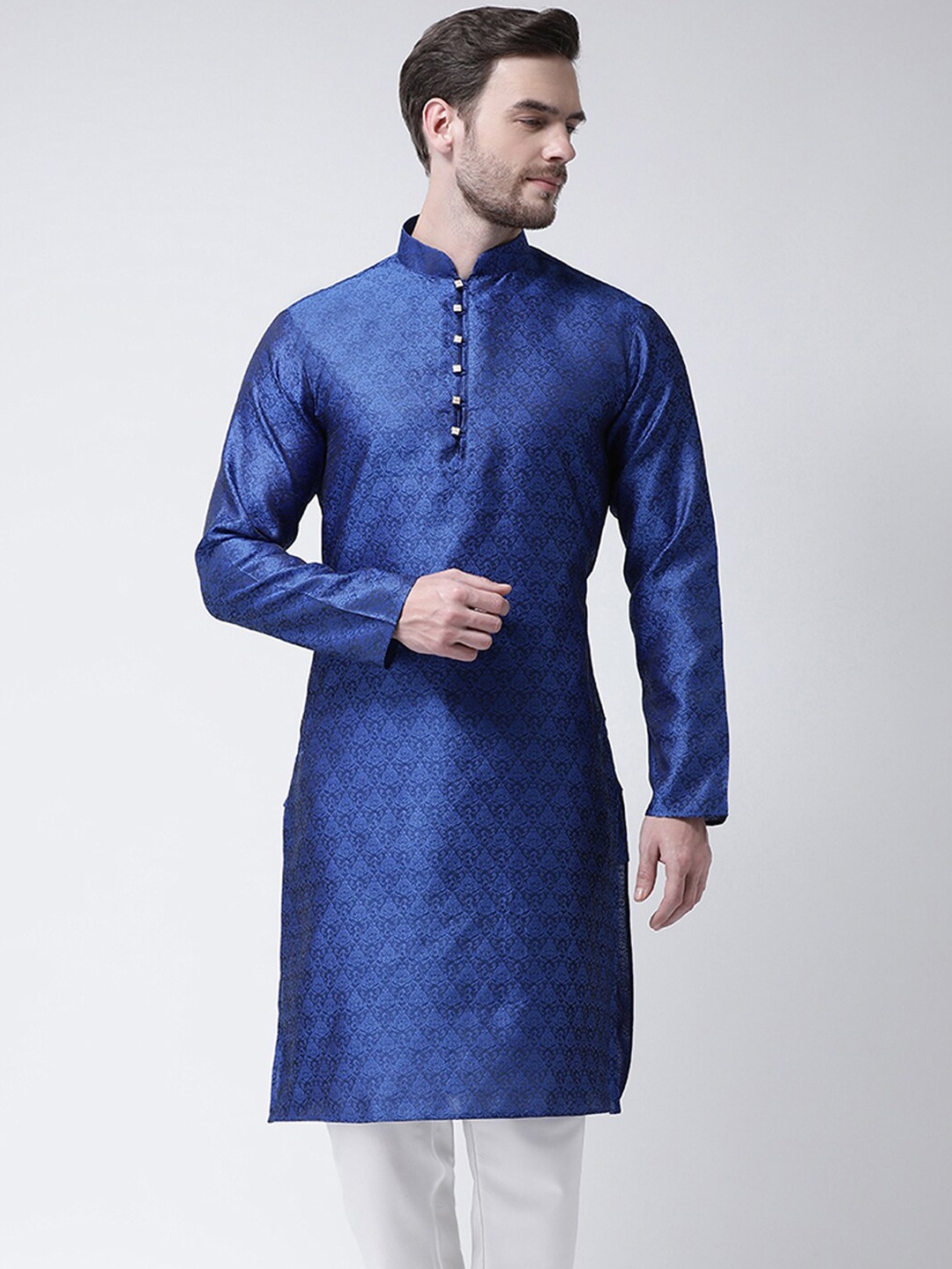 

SG LEMAN Ethnic Motif Woven Design Mandarin Collar Kurta, Blue