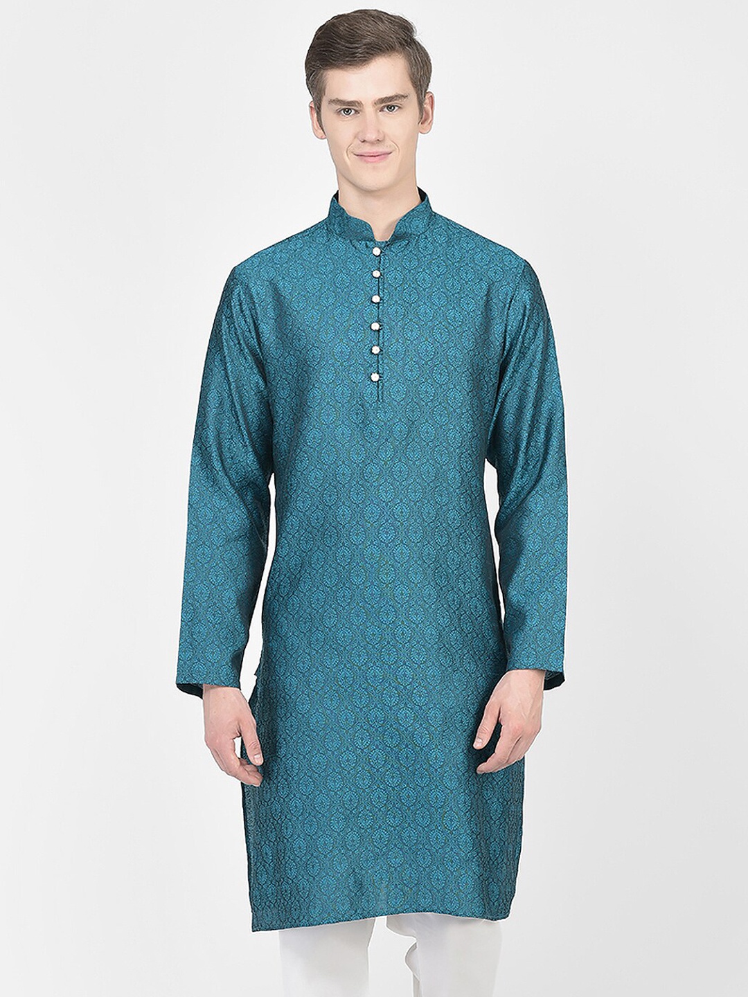 

SG LEMAN Ethnic Motifs Woven Design Straight Kurta, Teal