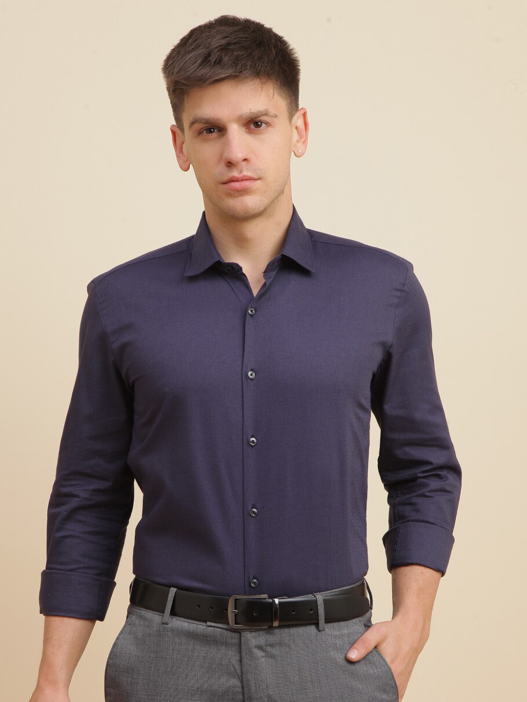 

FOGA New Slim Fit Spread Collar Formal Shirt, Blue
