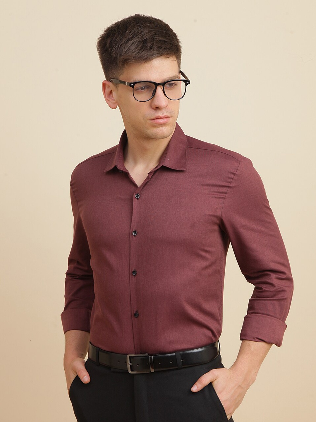 

FOGA New Slim Fit Pure Cotton Formal Shirt, Burgundy