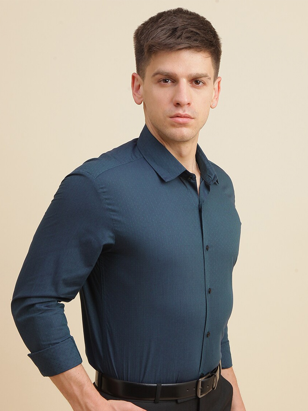 

FOGA New Slim Fit Pure Cotton Formal Shirt, Green