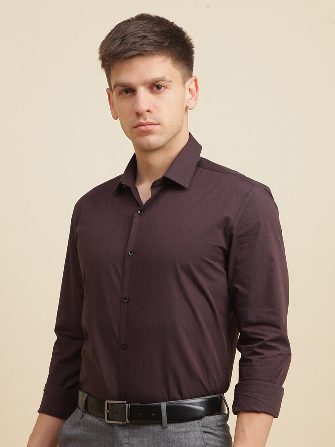 

FOGA New Slim Fit Pure Cotton Formal Shirt, Brown