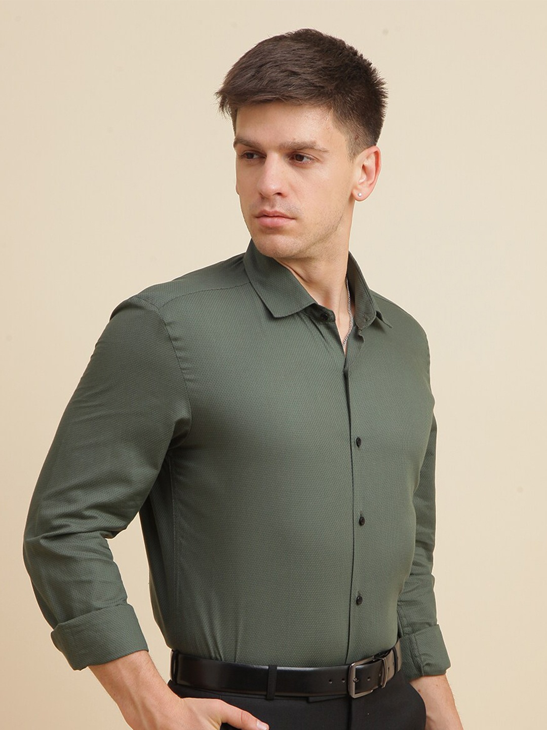 

FOGA New Slim Fit Cotton Formal Shirt, Green