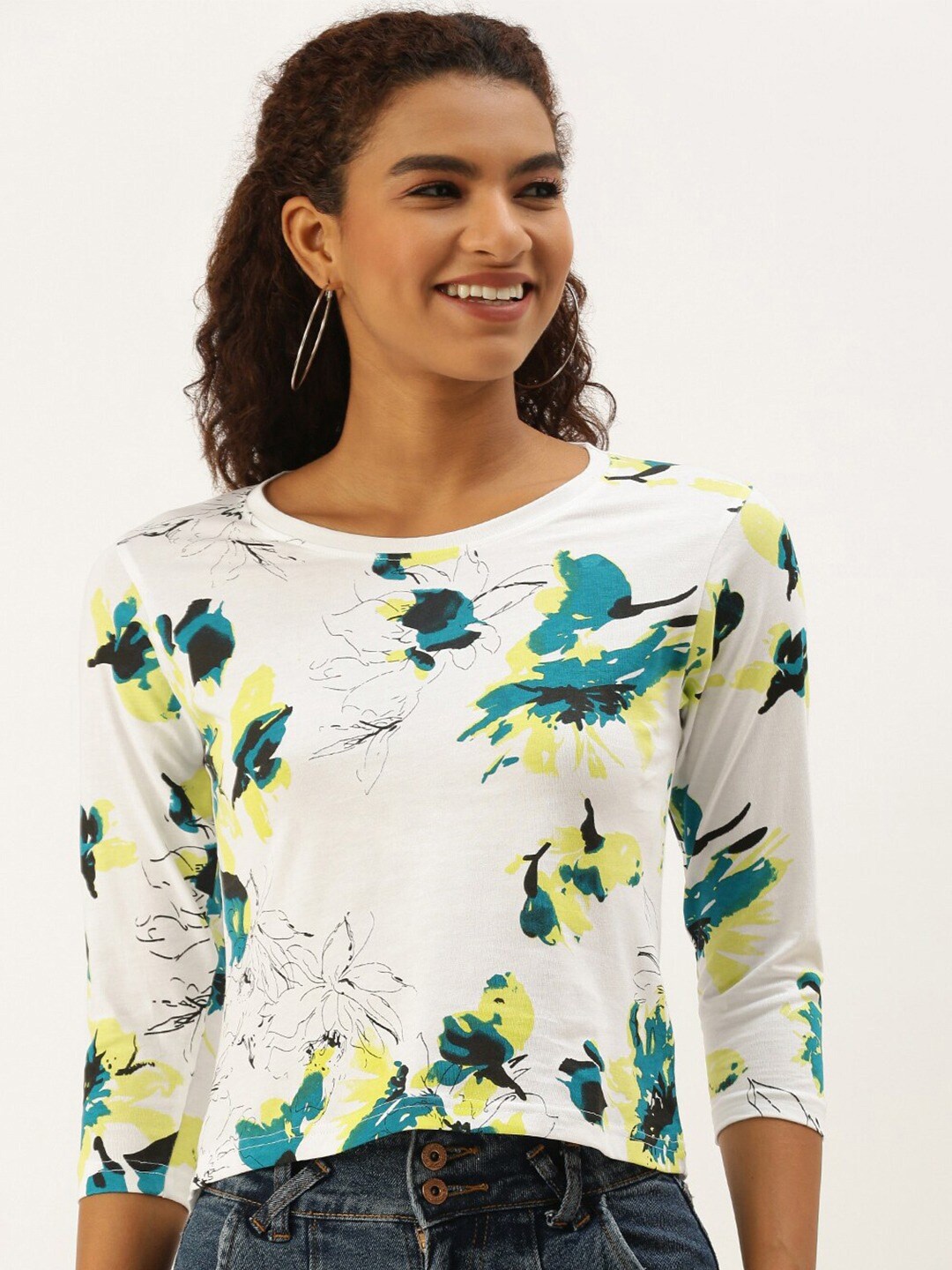 

Kryptic Floral Printed Cotton T-shirt, White