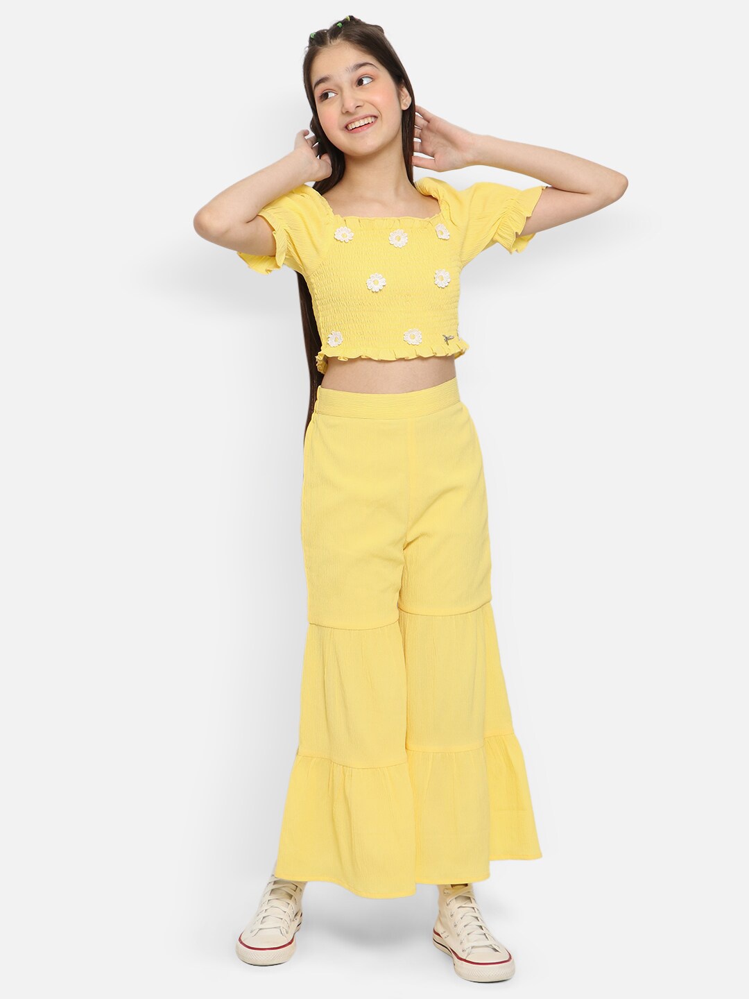 

Natilene Girls Smocked Top with Palazzos, Yellow