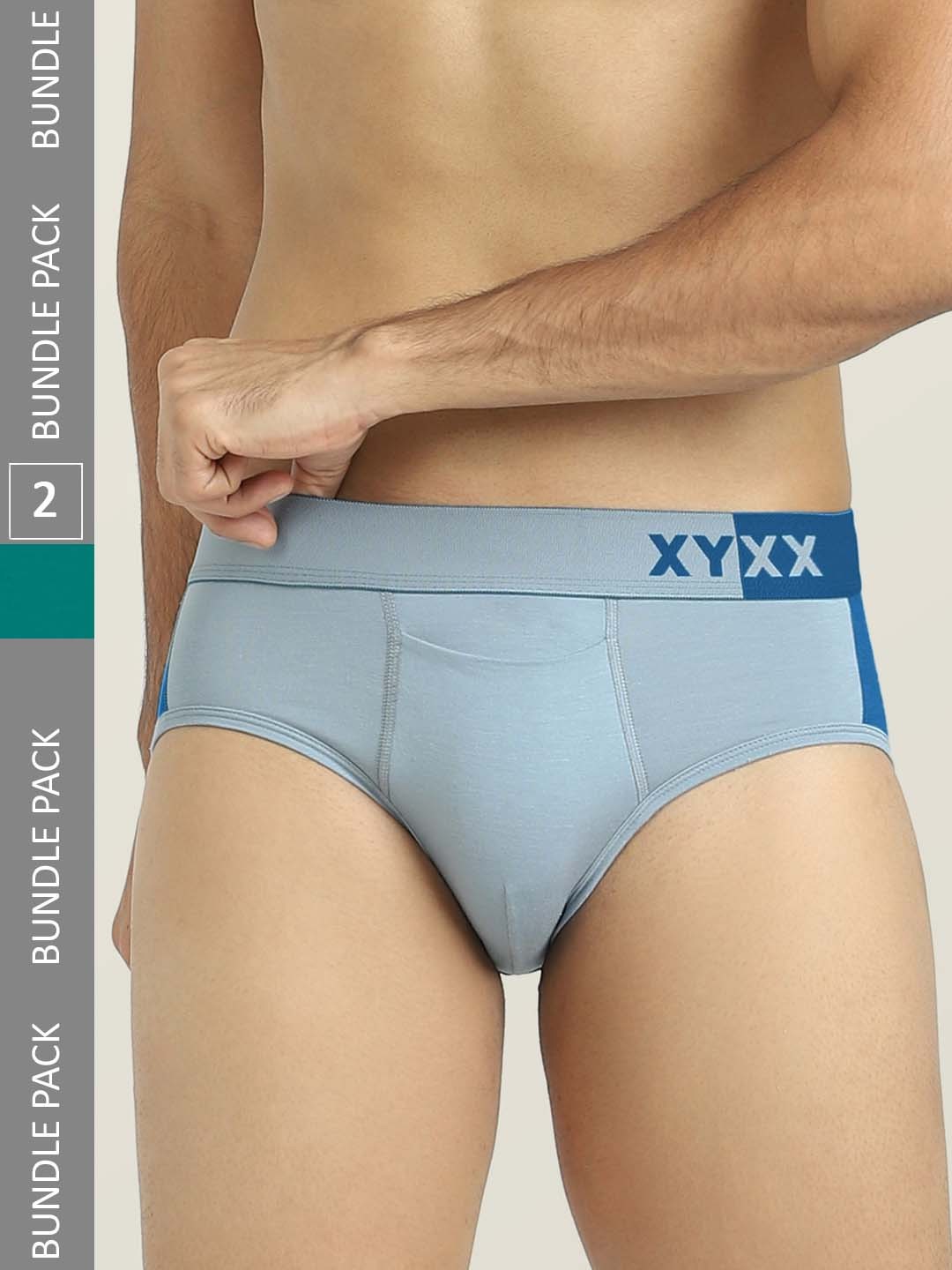 

XYXX Men Pack Of 2 Colorblocked Basic Briefs, Blue
