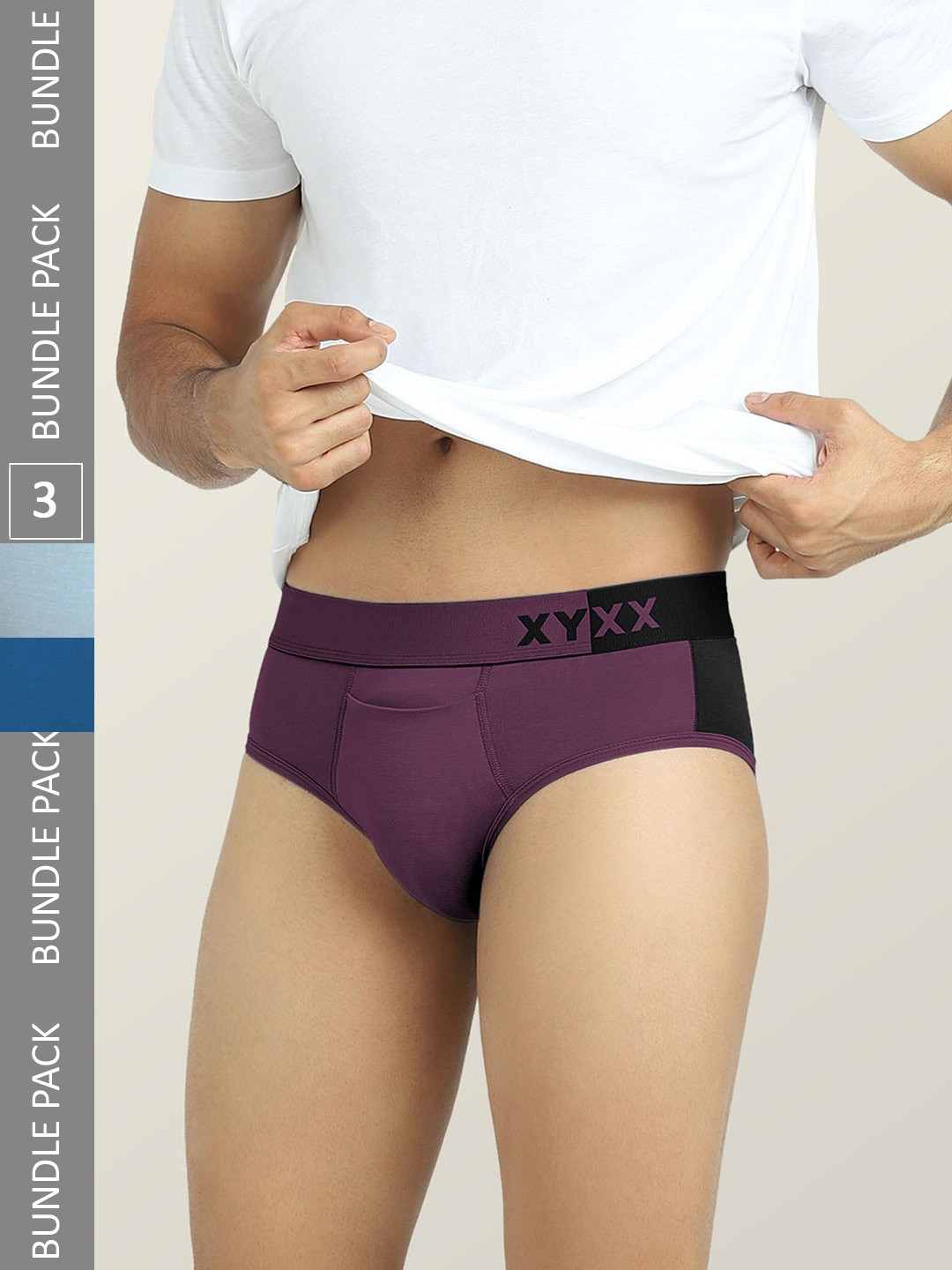

XYXX Men Pack Of 3 Colourblocked Anti-Microbial Basic Briefs, Purple