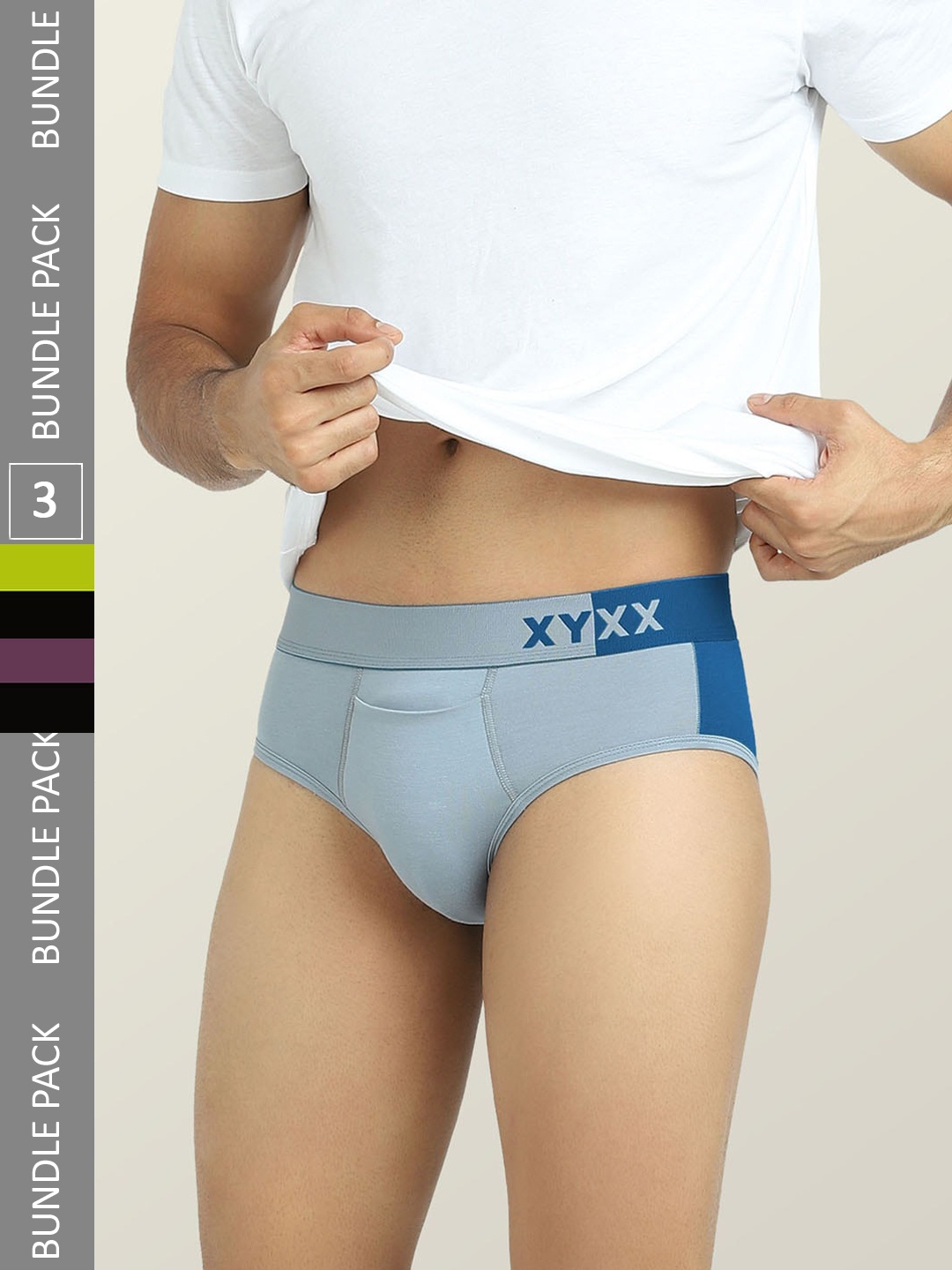 

XYXX Pack Of 3 Colourblocked Anti-Microbial Briefs, Blue