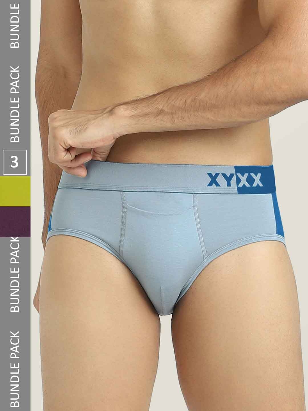 

XYXX Men Pack Of 3 Colourblocked Anti-Microbial Basic Briefs, Blue