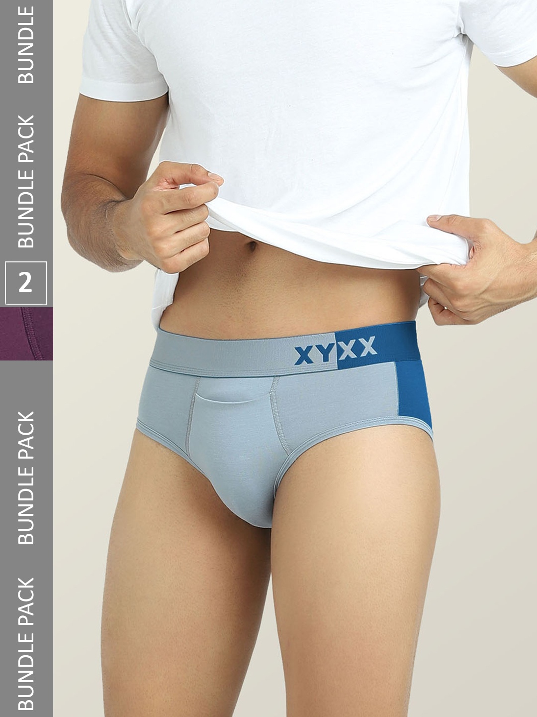 

XYXX Men Pack Of 2 Colourblocked Anti-Microbial Basic Briefs, Blue