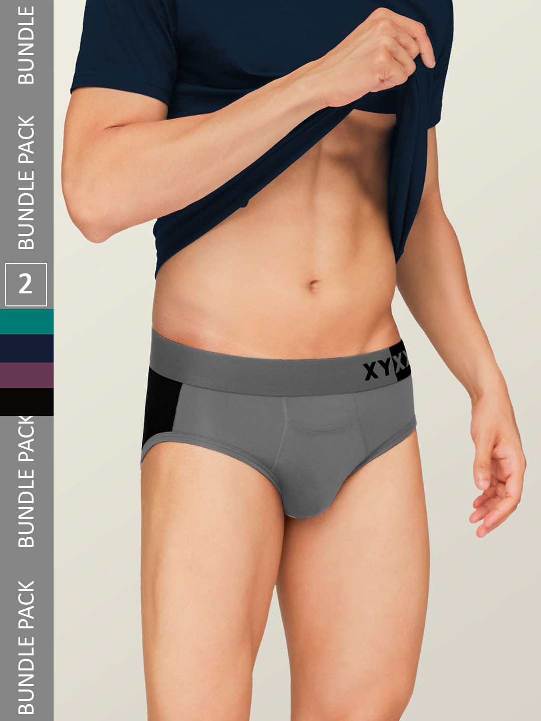 

XYXX Men Pack Of 3 Colourblocked Anti-Microbial Basic Briefs XYBRF3PCKN794, Grey