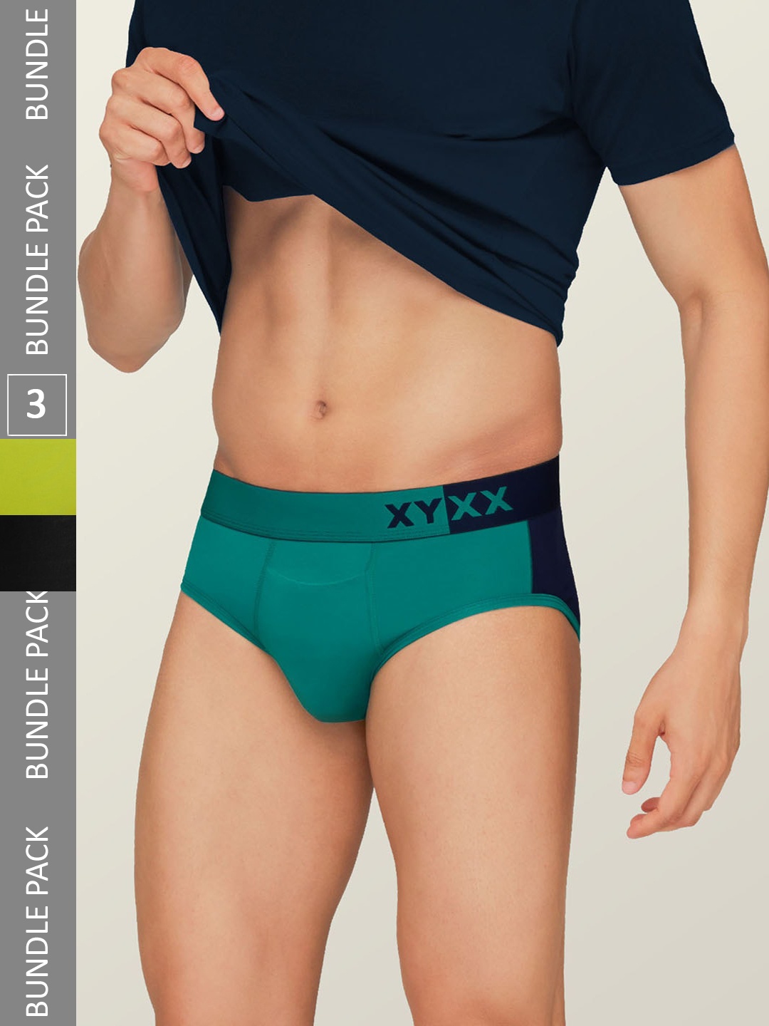 

XYXX Men Pack Of 3 Colourblocked Anti-Microbial Basic Briefs, Blue