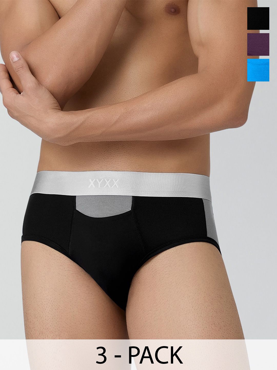 

XYXX Men Pack Of 3 Antimicrobial Low-Rise Basic Briefs- XYBRF3PCKN797, Purple