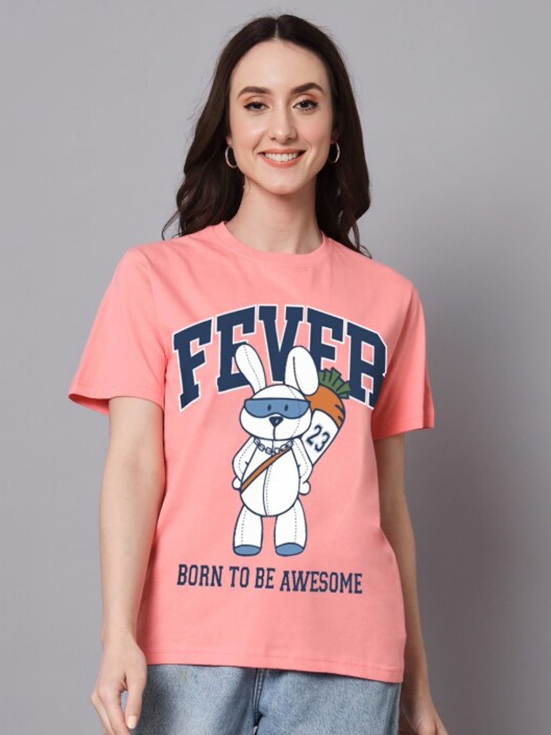 

The Dry State Pink Typography Printed Oversize Fit Cotton T-shirt