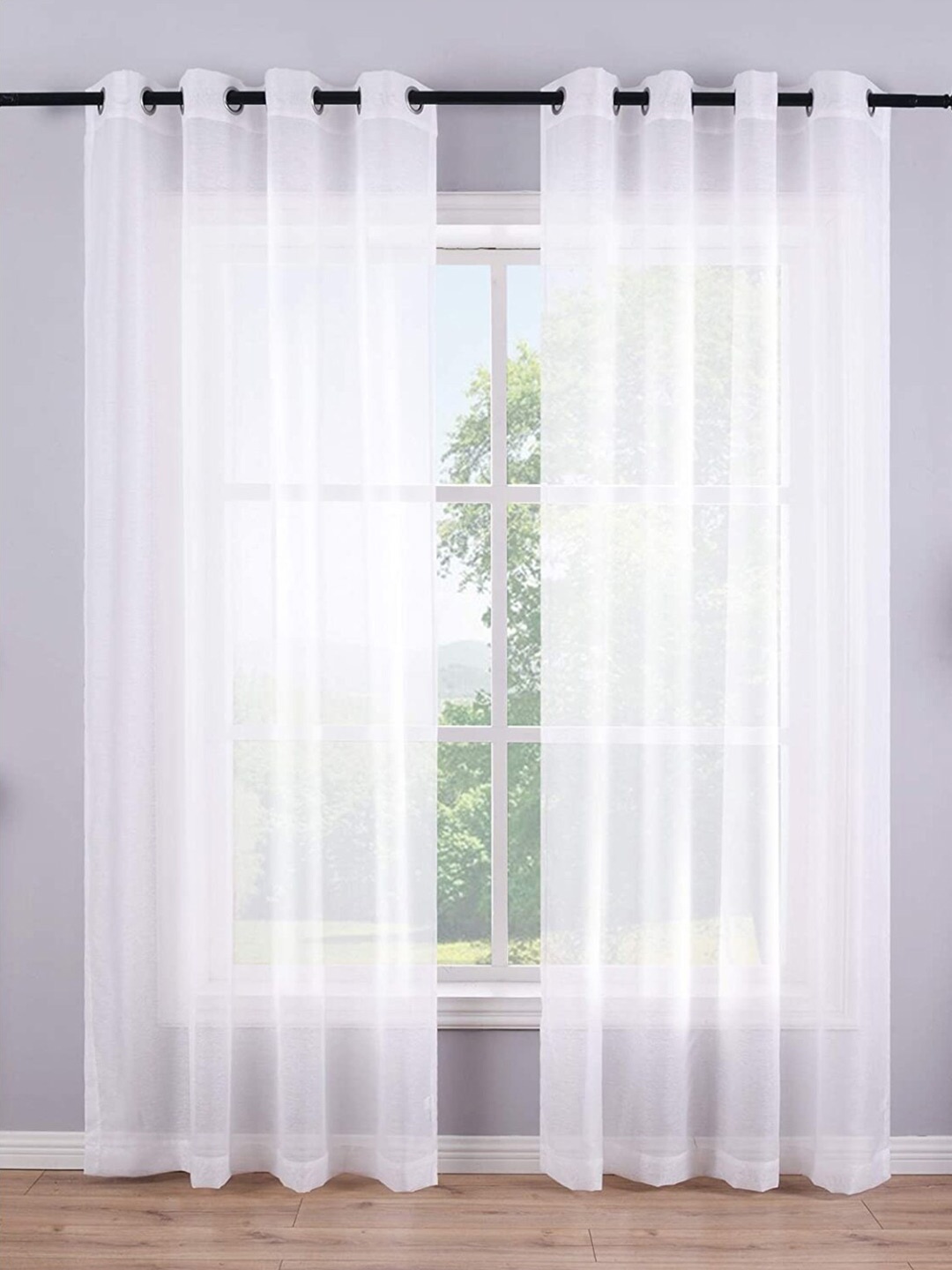 

URBAN SPACE White & Silver-Toned 2 Pieces Linen Sheer Door Curtains