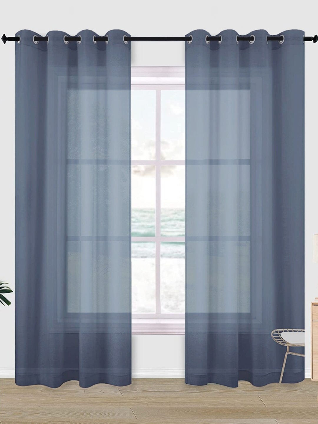 

URBAN SPACE Blue & Silver-Toned 2 Pieces Sheer Door Curtains