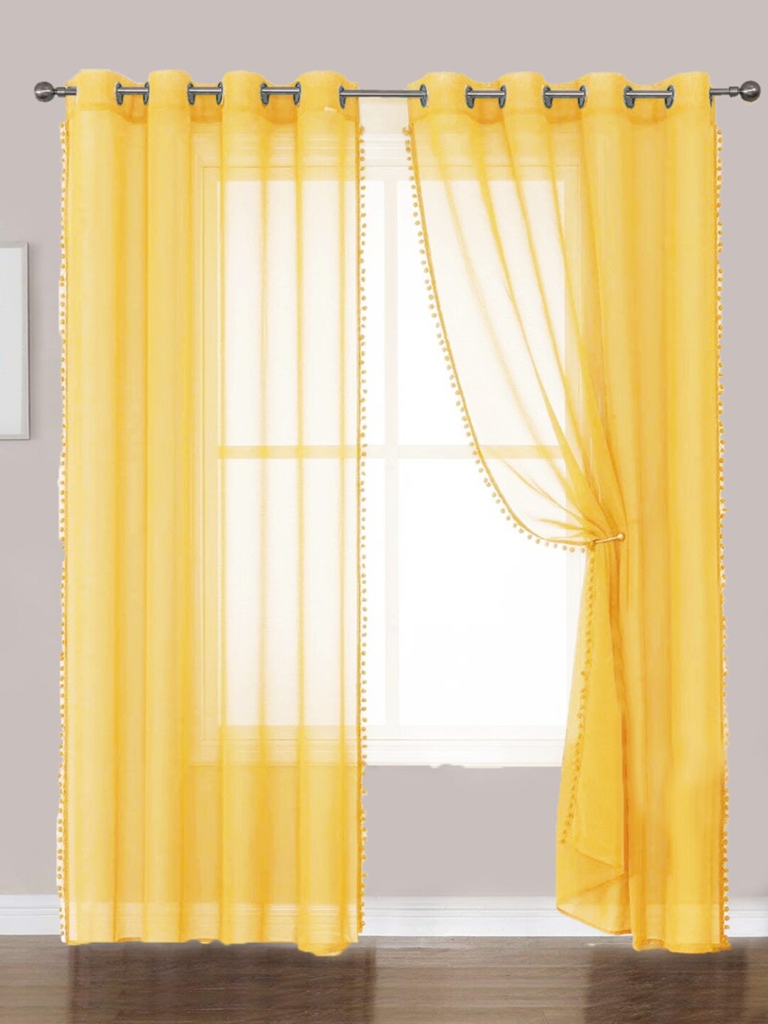 

URBAN SPACE Yellow 2 Pieces Sheer Long Door Curtain