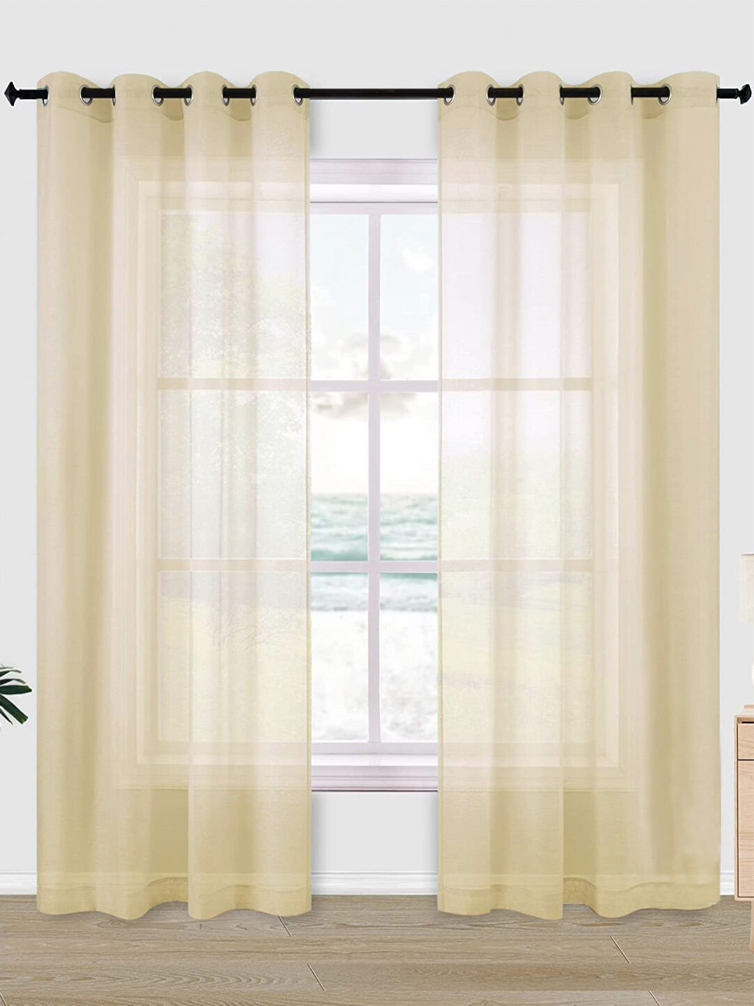 

URBAN SPACE Taupe 2 Pieces Linen Sheer Door Curtain