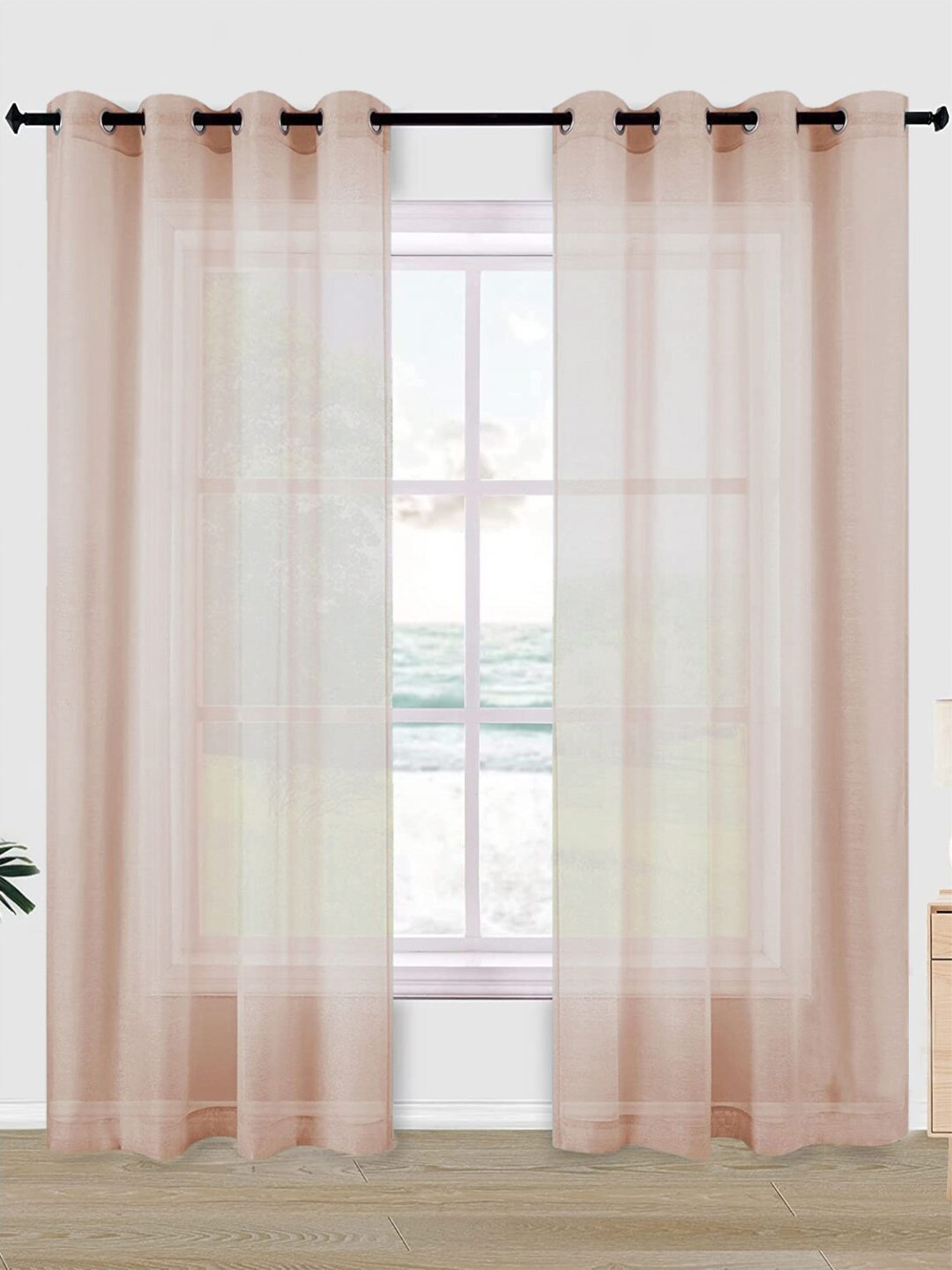 

URBAN SPACE Lavender 2 Pieces Linen Sheer Door Curtain