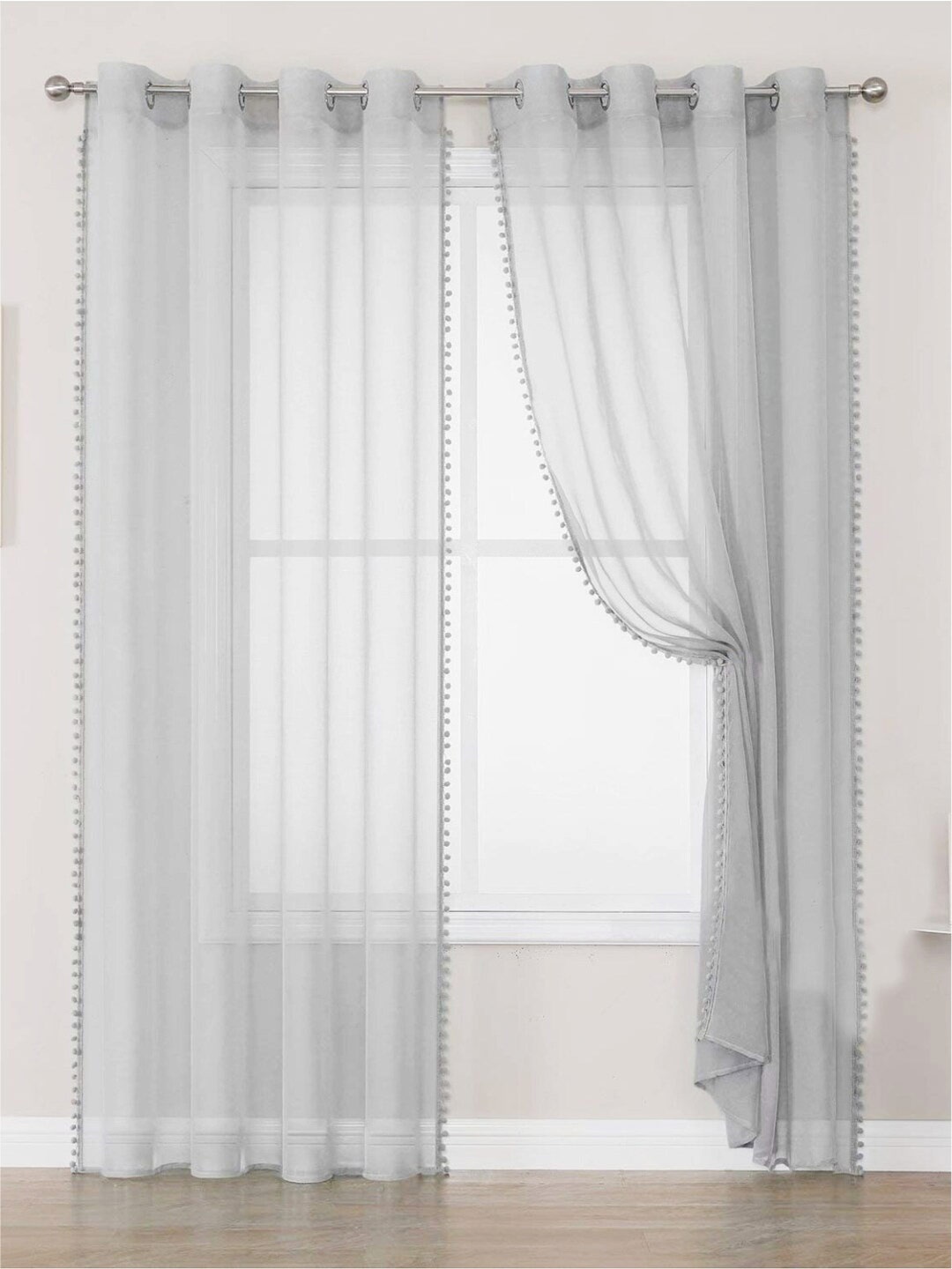 

URBAN SPACE Grey 2 Pieces Sheer Door Curtain