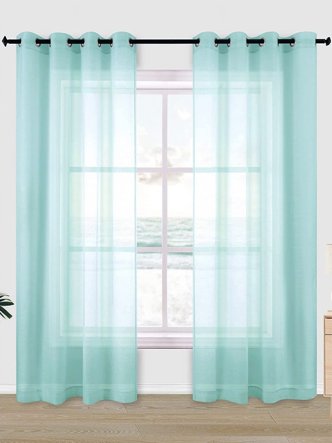 

URBAN SPACE Blue 2 Pieces Sheer Long Door Curtain