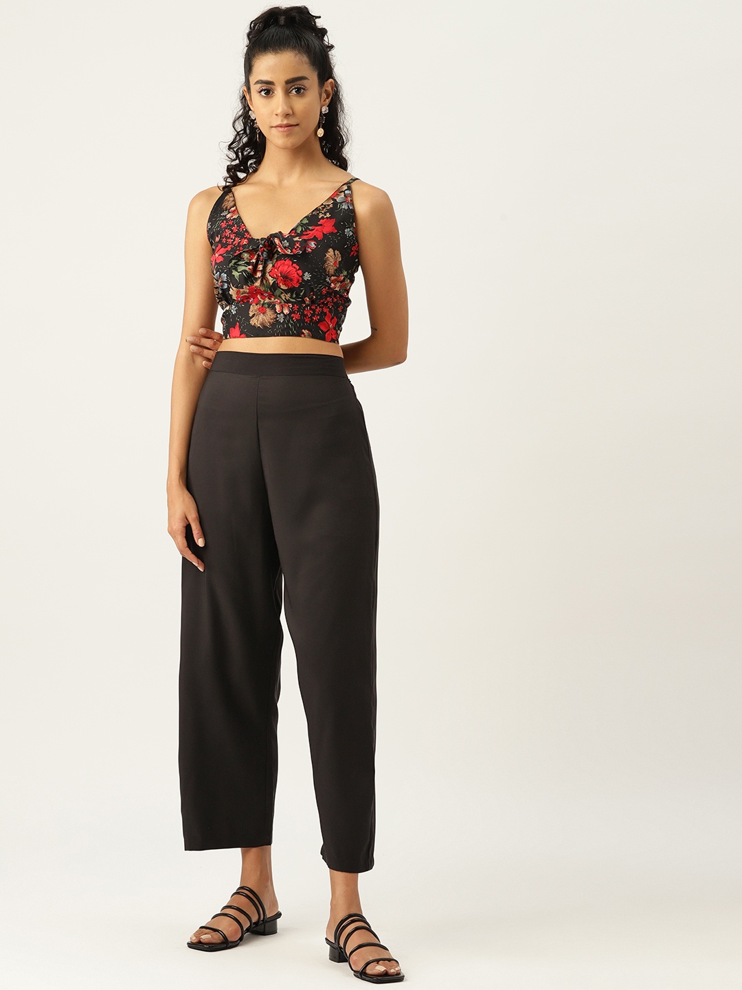 

Sleek Italia Women Printed Top With Trousers, Black