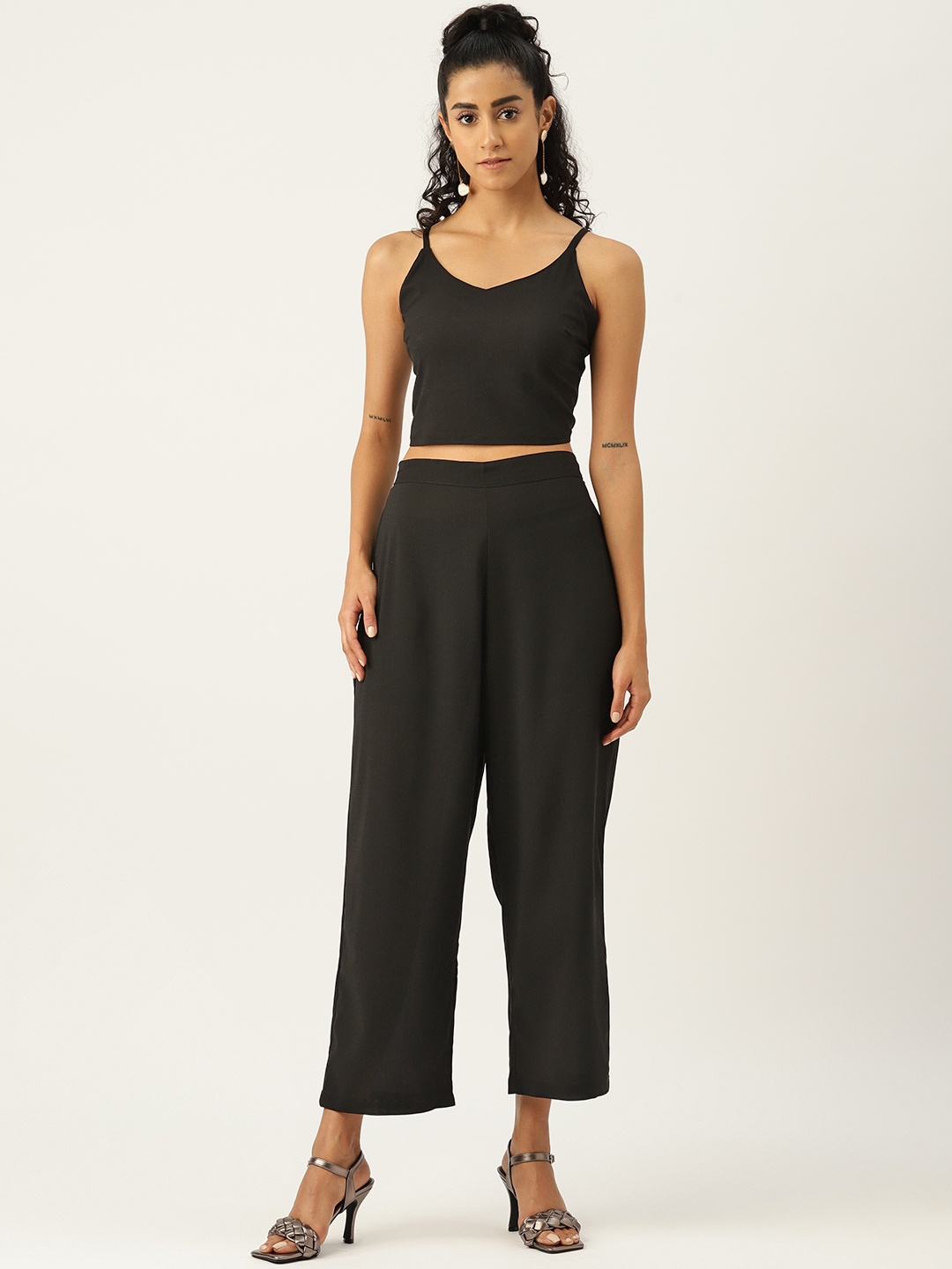 

Sleek Italia Women V-Neck Top With Trousers, Black