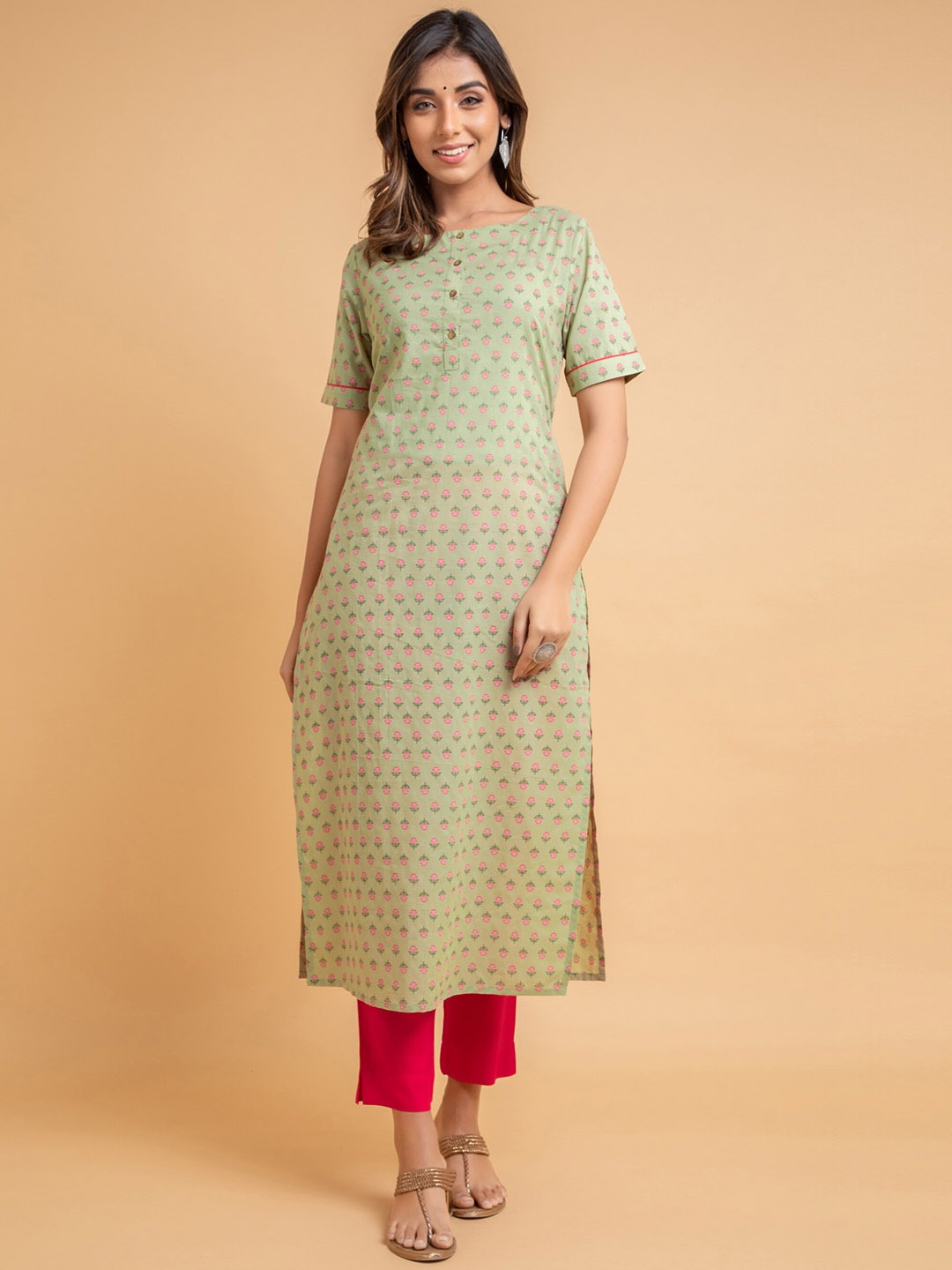 

SUTI Floral Printed Cotton Straight Kurta, Green