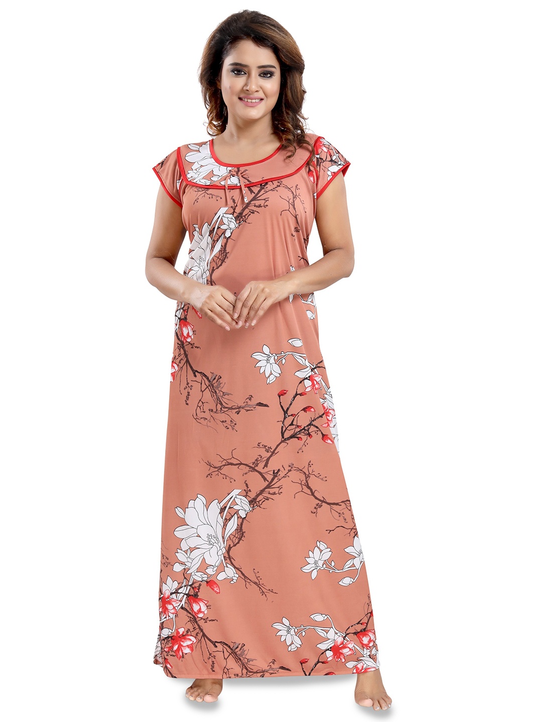 

SHOPPING STATION Floral Printed Satin Maxi Nightdress, Peach