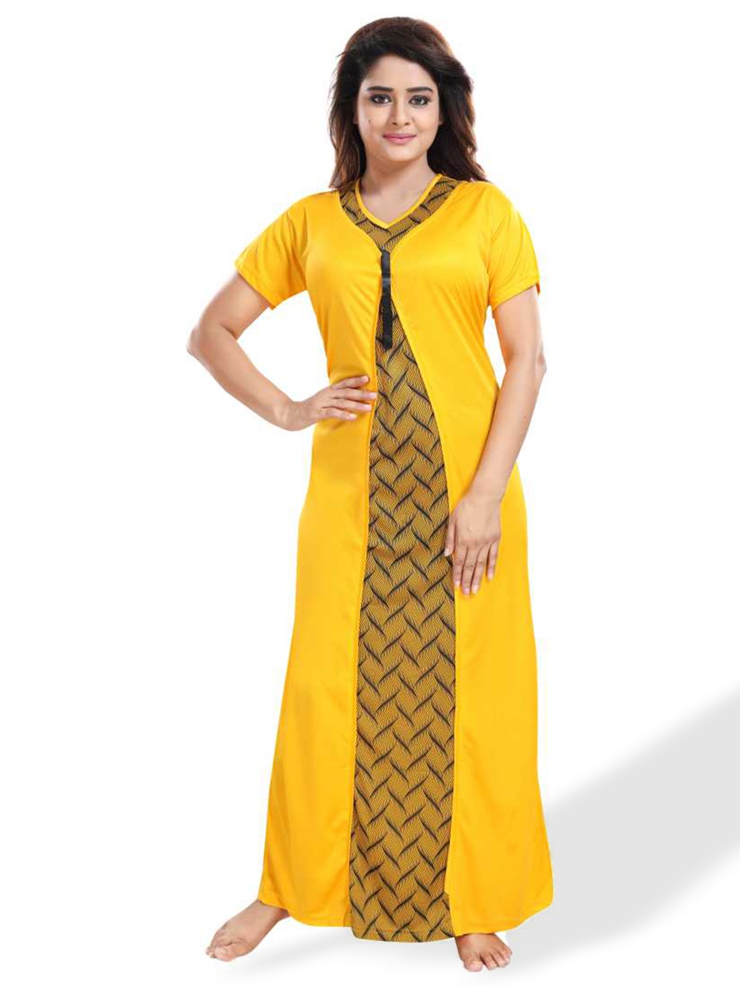 

SHOPPING STATION Geometric Printed Satin Maxi Nightdress, Yellow