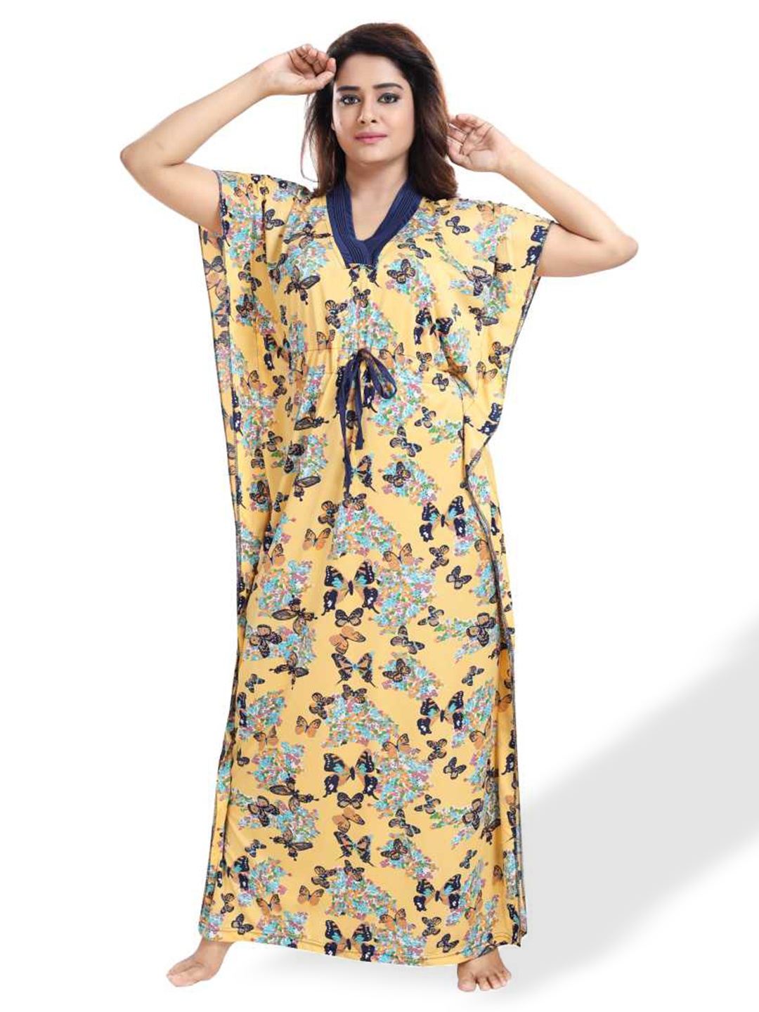 

SHOPPING STATION Conversational Printed Satin Kaftan Maxi Nightdress, Yellow