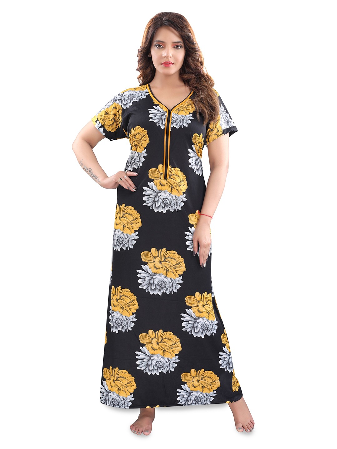 

SHOPPING STATION Floral Printed Satin Maternity Maxi Nightdress, Black