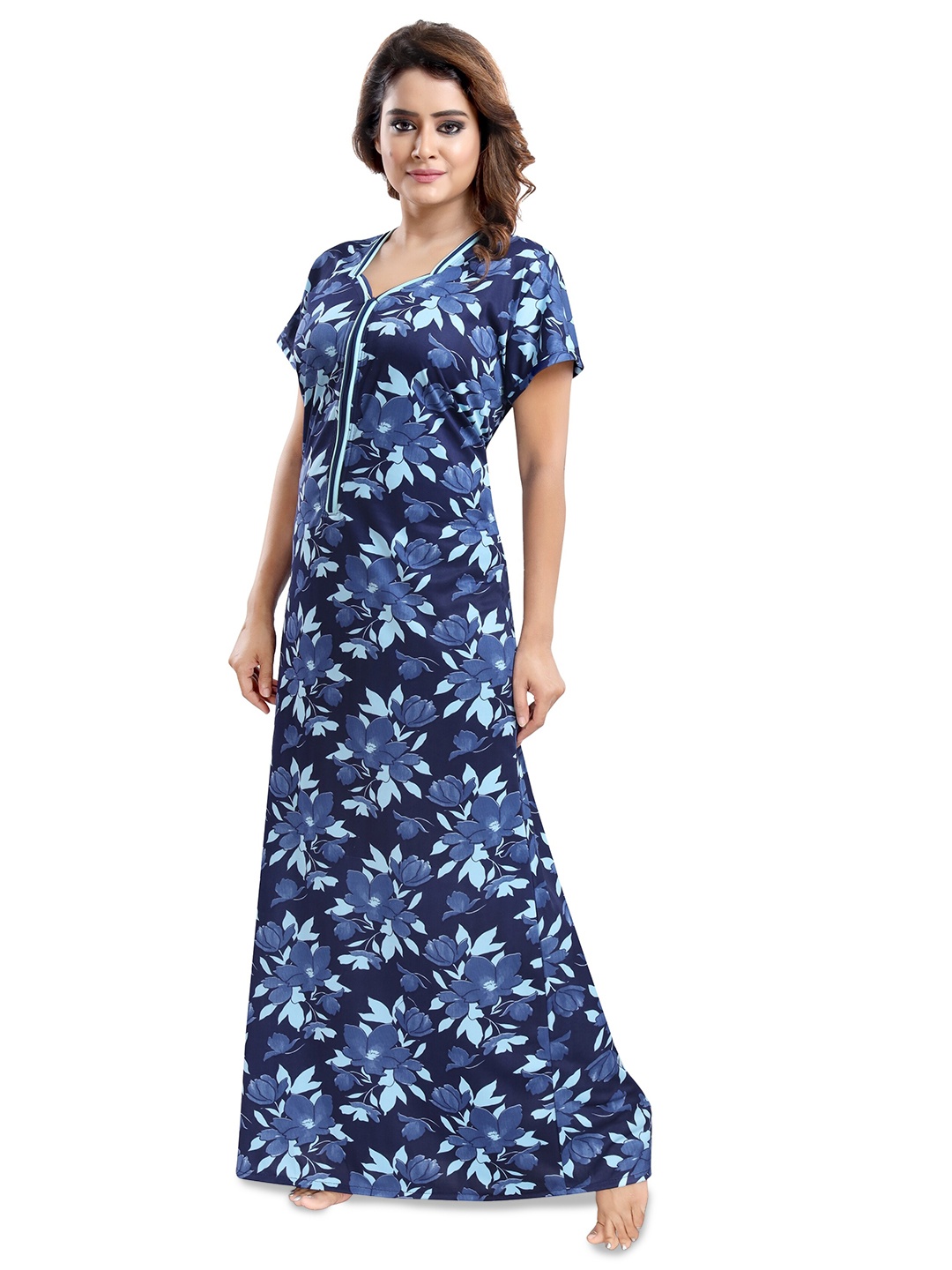 

SHOPPING STATION Floral Printed Satin Maxi Nightdress, Blue